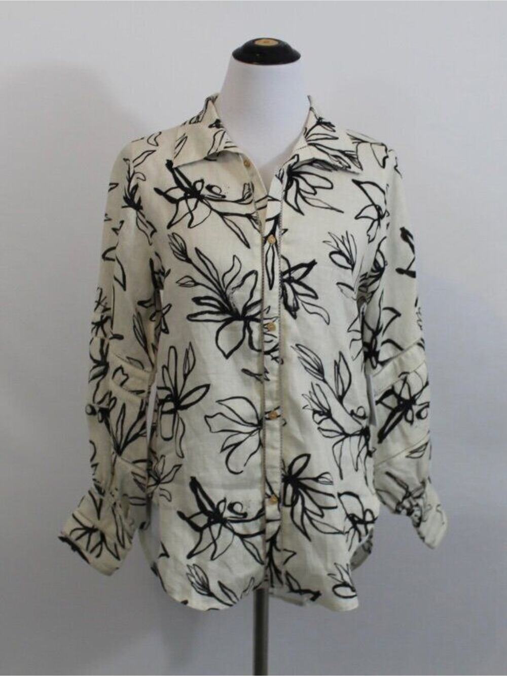 REVEL REY Sz S Small Sasha Shirt Coverup Noir Floral Linen NWT